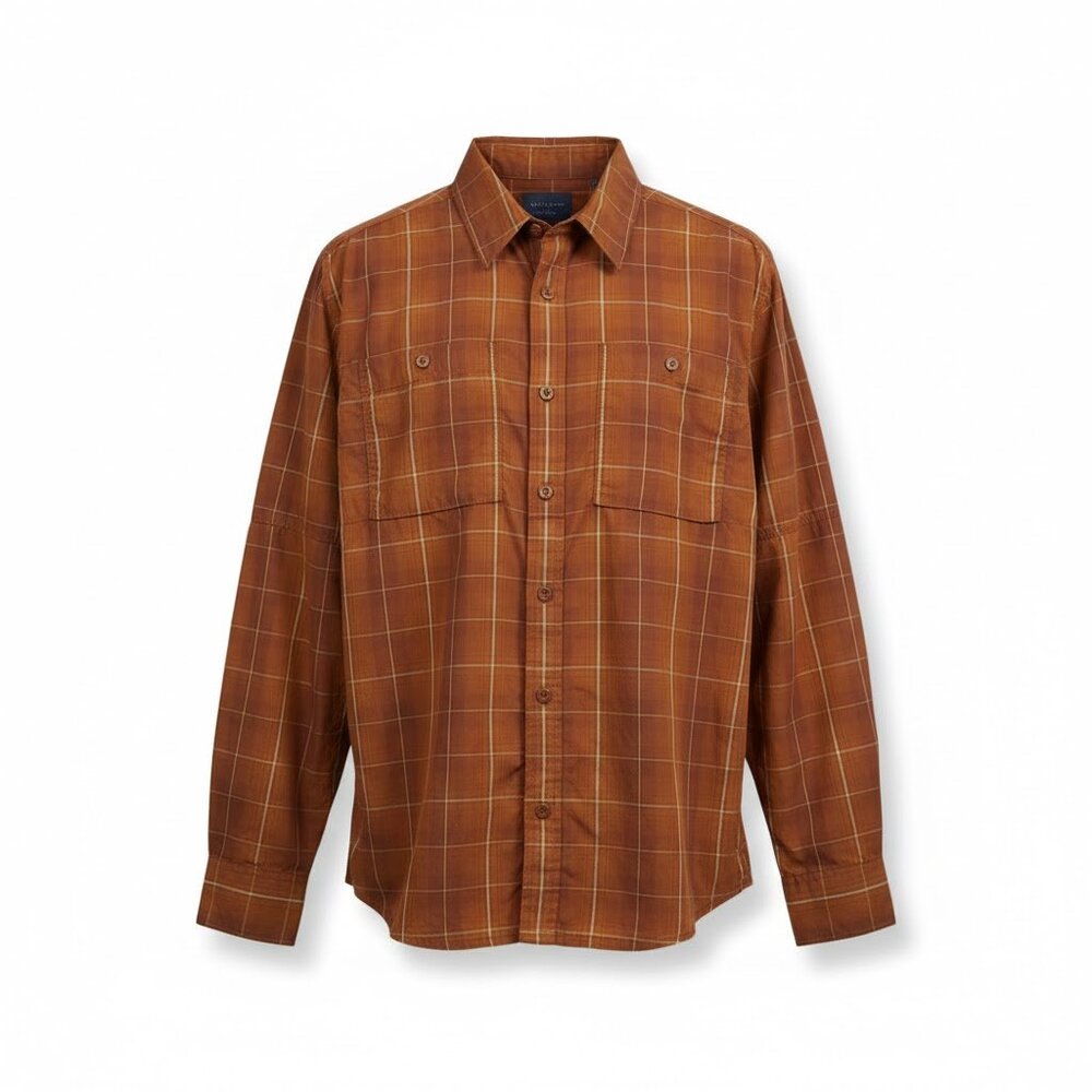 REI Co-op Sahara Plaid Shirt Men's Long Sleeve Button Down Hiking Orange L